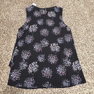 Joan Vass New York Black Confetti Print Sleeveless Blouse Leather Trim M NWT thumbnail 5