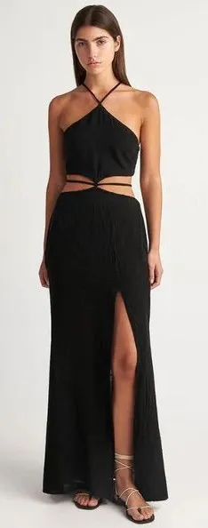 PEARL & CAVIAR Black Cut Out maxi‎ Dress cotton viscose blend size xs/small sexy thumbnail 1