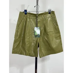 Women Faux Leather Shorts Olive Green High Waist Pleated Shorts Size 3XL NWT thumbnail 2
