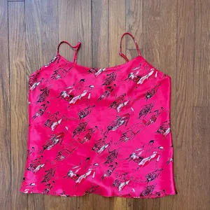 Vintage 90s Natori Private Luxuries Red Silk Cami Art Print Slip Tank XL💛 thumbnail 7