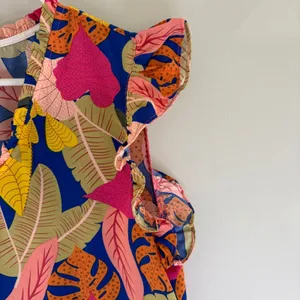 Umgee Tropical Leaf Flutter Sleeve Babydoll Mini Dress C3776 Blue‎ Pink Mens M thumbnail 14