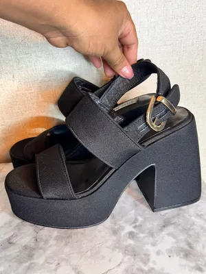 Steve Madden Black Platform Block Heel Sandals with Gold Buckle thumbnail 2