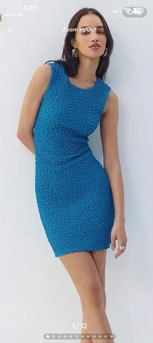 Anthropologie Teal Textured One-Shoulder Dress thumbnail 1