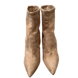 Nine West Reves Tan Faux Suede Pointed Toe Sock Booties Croc Heel Size 10 thumbnail 4