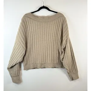 Free People Womens Sweater Gray Cabin Fever Pullover Ribbed Fleece Dolman Large thumbnail 3