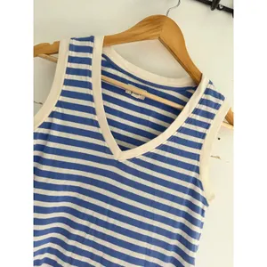 Pact Organic Cotton V-Neck Sleeveless Mini Dress Blue White Striped Womens Small thumbnail 2