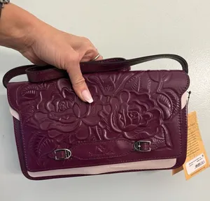 Patricia Nash Monta Leather Crossbody Clutch‎ Plum Small Size Purse Tooled thumbnail 1