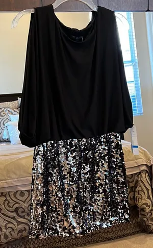 Brand new black/silver sequins mini dress size Large Black thumbnail 1