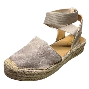 Soda Espadrille Platform Sandals Ankle Wrap Beige Linen + Hemp Size 8 thumbnail 1