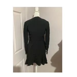 Sunday Best Aritzia Black Wrap Mini Dress Long Sleeve V-Neck Ruffle Hem 2XS thumbnail 3