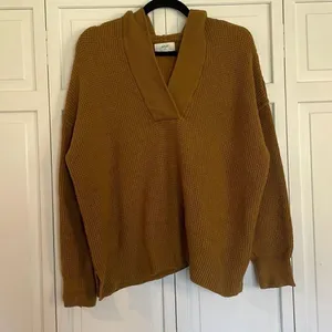 Aerie cozy up brown waffled knit hooded sweater size small thumbnail 3