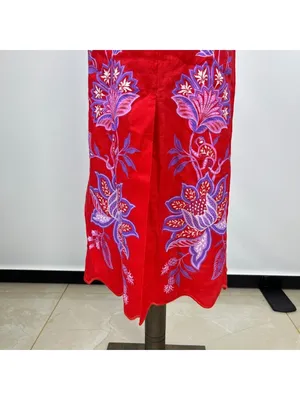 NWOT Farm Rio Red Porcelain Garden Scalloped Linen Midi Skirt Size XS thumbnail 8