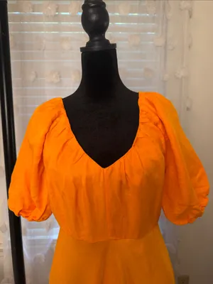 Banana republic NWT Orange Puff-Sleeve Midi/Maxi Dress sz4 thumbnail 2