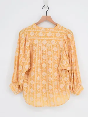 Pilcro by Anthropologie Embroidered Floral Top Buttondown Yellow Small thumbnail 3