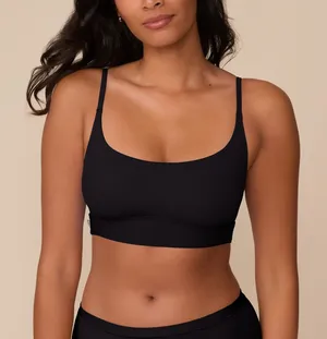 Aerie Sz L‎ Real Good Scoop Neck Ribbed Bralette Black Padded Pullover Seamless thumbnail 1