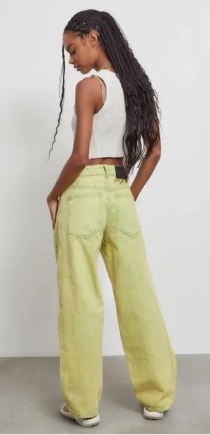 Urban Outfitters BDG Women's Green and Yellow Wide Leg Barrel Jeans Sz 24 thumbnail 1