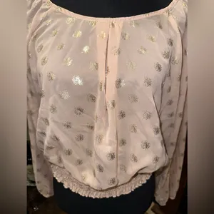 Xhilaration Off Shoulder Long Sleeve Polka Dot Top Blouse thumbnail 5