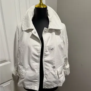 Banana Republic White Trench Jacket Wide Collar Roll Tab Sleeves Chic Coat thumbnail 2