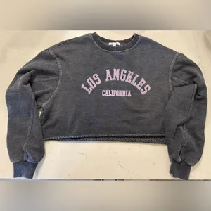 Garage LA Cropped Sweatshirt Charcoal Pink Graphic California XS thumbnail 2