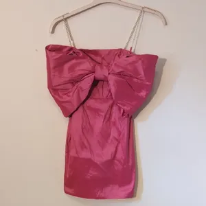 New Nookie Sz XS Pink Reese Big Bow Chain Strap Taffeta Party Mini Dress Barbie thumbnail 5