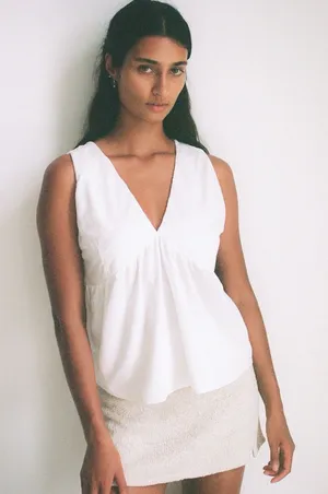 NWT Indigo Luna Mökki Top Off White XL/XXL Boho Lace-Up Slow Fashion thumbnail 1