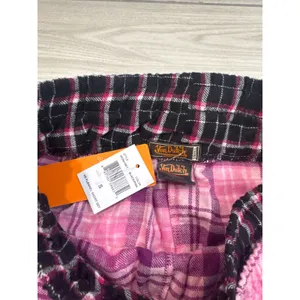 Von Dutch Originals Womens Pink Plaid Flannel Pajama Set Crop Tank Shorts S NEW thumbnail 5