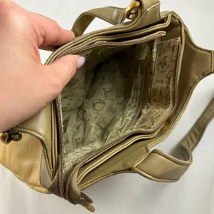 Vintage yellow green multi pocket shoulder hand bag purse thumbnail 4