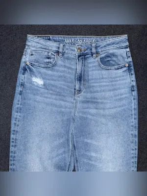 American Eagle Mom Jeans High Rise Stretch Denim Tapered Womens Sz 8 Distressed thumbnail 3