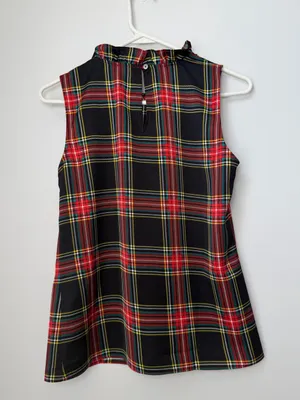 J. Crew Tartan Bow Neck Tank with Ruffles Plaid Tank Top Size XXS thumbnail 5