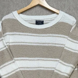 Abercrombie‎ & Fitch Striped Knit Sweater Tan White Small Crew Neck Long Sleeve thumbnail 4