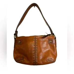 MICHAEL KORS BROWN LEATHER HANDBAG shoulder bag BRUSHED METAL STUDS thumbnail 2