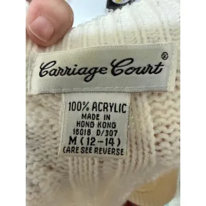 Carriage Court Women's Cream Color V neck button down‎ cable knit Size M thumbnail 6