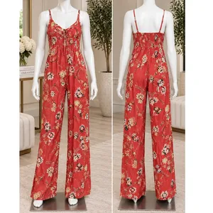 Jase Women Jumpsuit Red Floral Wide Leg Adjustable Straps Size Small thumbnail 2