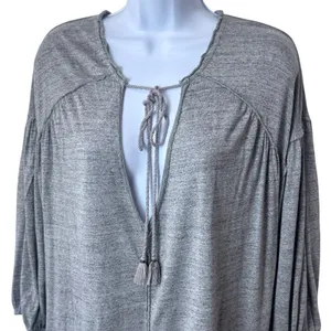 We The Free Just A Henley Top Linen Blend Gray Coastal Bohemian Flowy Comfort S thumbnail 3