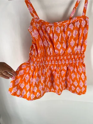 J.Crew Orange Pink Printed Smocked Cami Top Size 8 thumbnail 4