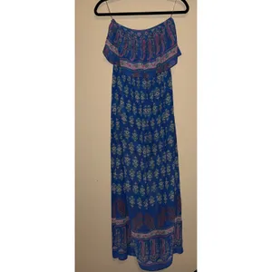 Soprano Blue Paisley Floral Strapless Ruffle Popover Maxi Dress Womens S Festival Resort thumbnail 2