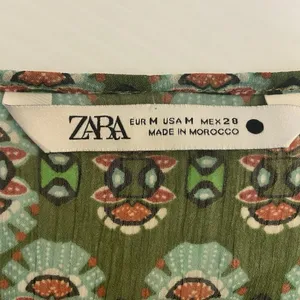 Zara Studio Boho Printed Long Sleeve‎ Blouse with Tie Detail Size M Medium Boho thumbnail 7