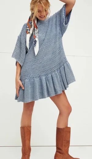 NWT New Free People Sistine Mini Dress in Blue (Size M) thumbnail 1