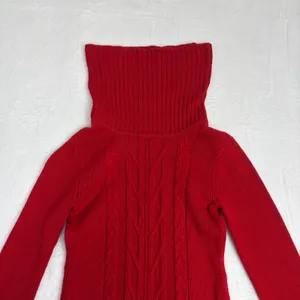 GUESS Cable-Knit Turtleneck Sweater Dress Women's M Red Parisian Holiday Party thumbnail 3
