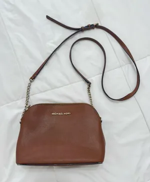 Michael Kors Brown Saffiano Leather Dome Crossbody Bag Chain Strap thumbnail 1
