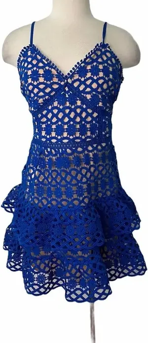 Blue Lulus Crochet Navy Mini Dress thumbnail 1