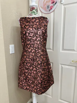 NWT Alice + Olivia Pink Black Metallic Floral Jacquard Dress Size 12 thumbnail 2