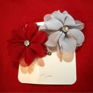 Red and Gray Floral Hair Clips thumbnail 1