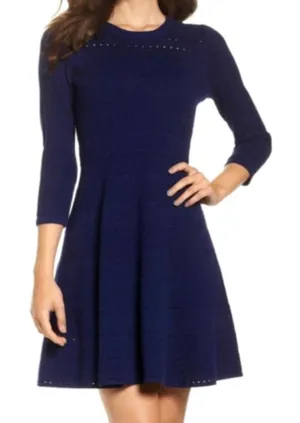 Eliza J Navy Textured Knit Fit and Flare Sweater Dress SzL thumbnail 1