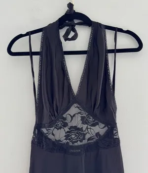 INDAH Viscose Spandex Halter Maxi Dress Lace Cutout Detail thumbnail 1