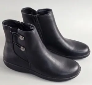 Flexstep | Tallie Black‎ Faux Leather Side Zip Button Detail Ankle Boots, 6.5M thumbnail 1