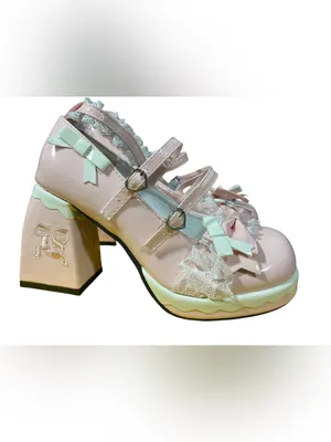 Lolita Platform Mary Jane Pink White Lace Bow Chunky Heel Kawaii Shoes EU 39 thumbnail 4
