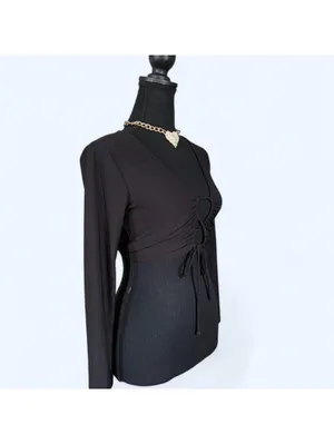 Y2K Black coquette long sleeve top with tie detail size small 🖤 thumbnail 3
