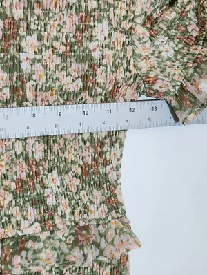 Karlie Green and Peach Floral Smocked Mini Dress Size Small thumbnail 7