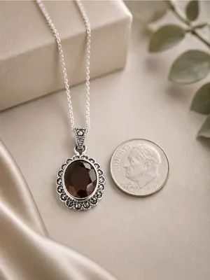 Sterling Silver Art Deco Style Quartz Marcasite Pendant /Sterling Plate Chain thumbnail 2